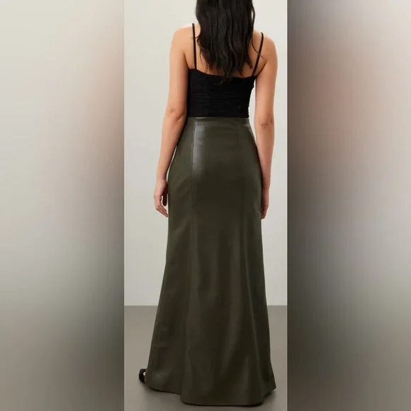 Nanushka Carlotta Faux Leather Maxi Skirt in Storm Evergreen - M - Picture 2 of 9